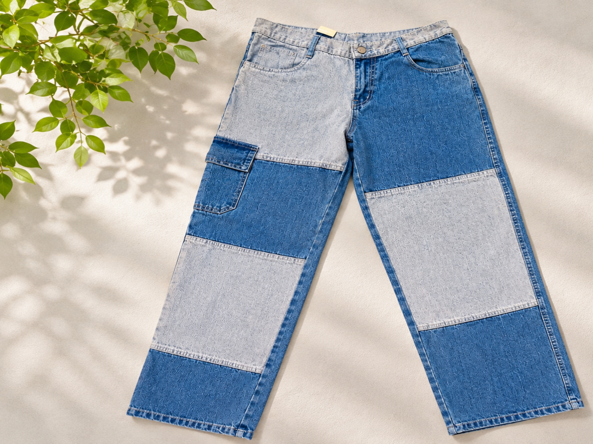 Color Block Wide Leg Denim Cargo Jeans