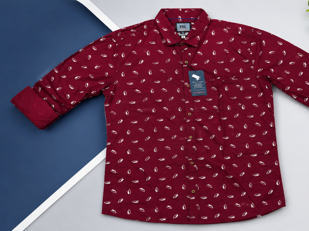 Men's Maroon Printed Cotton Casual Full Sleeve Shirt